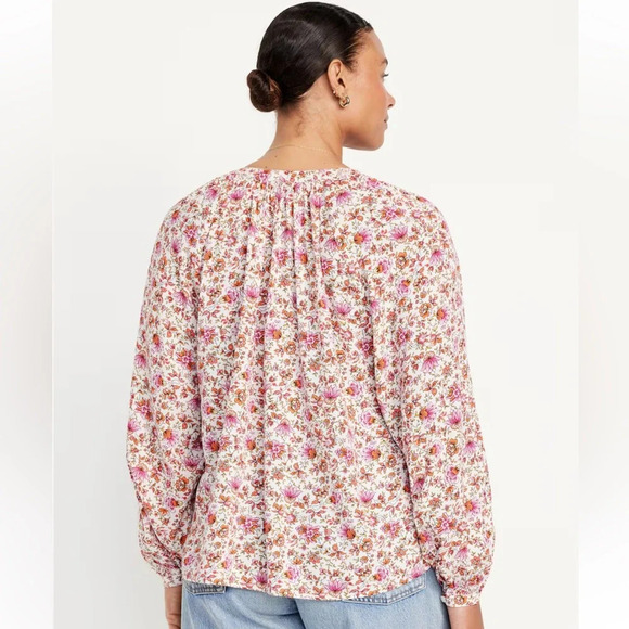 NWT old navy size XL Loose Fit Button Up Floral Blouse Shirt rayon new pink - Picture 4 of 9
